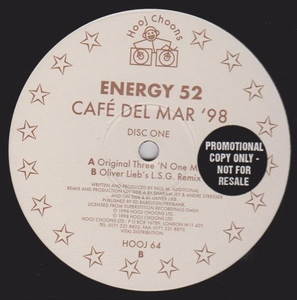 Обложка пластинки Energy 52 – Café Del Mar '98 (Disc One)